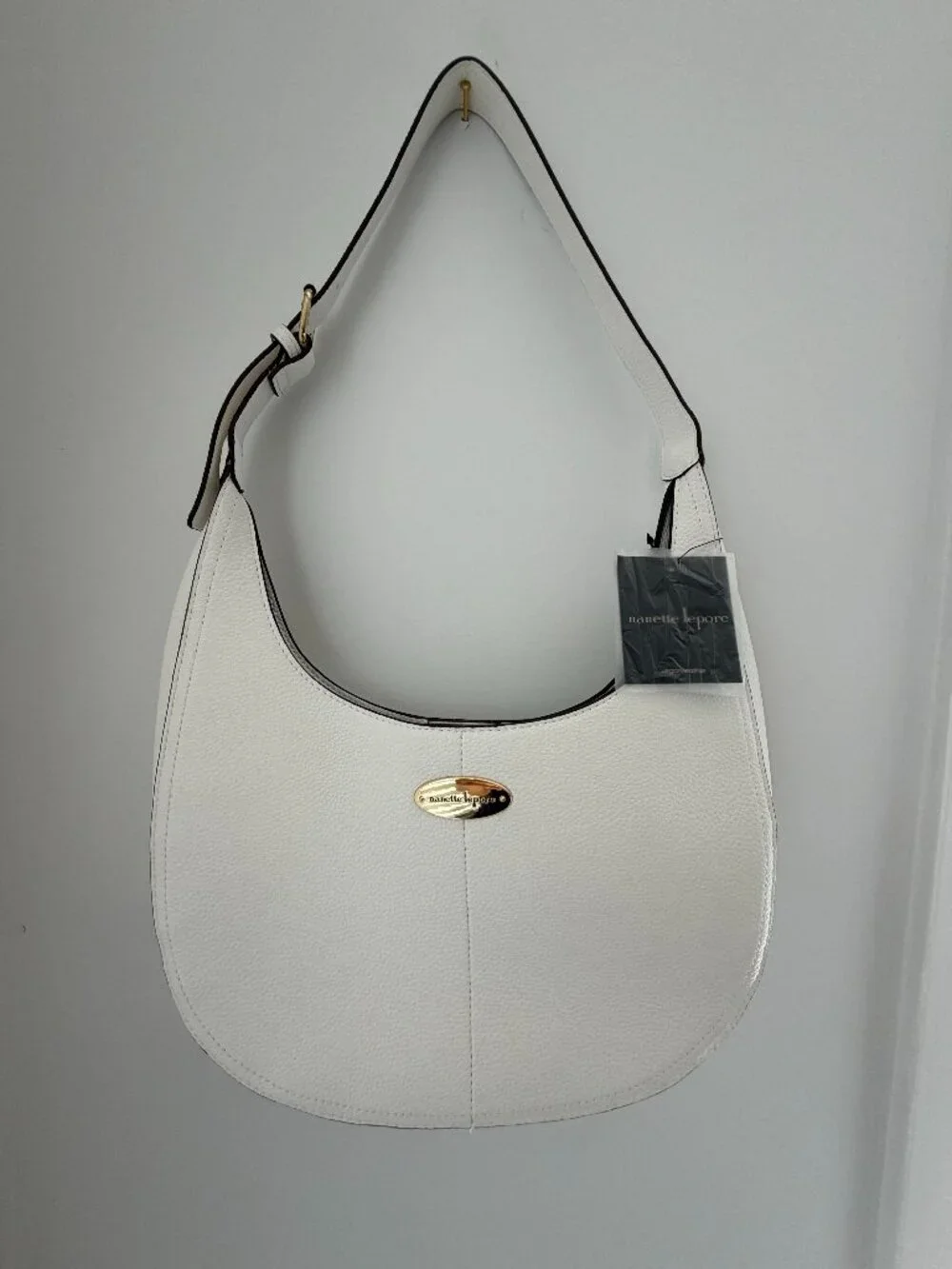 NWT Nanette Lepore White Pebbled Vegan Leather Half Moon Bag